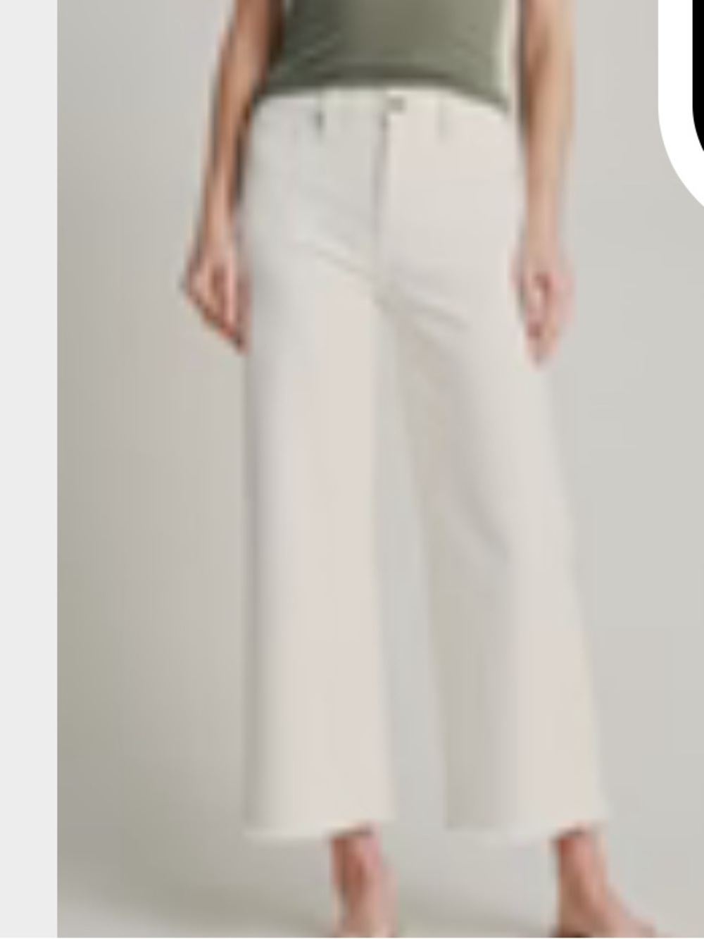 Risen Cream Wide Leg Cropped Jeans Raw Hem Size 26 Cream